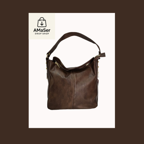 Bolso tipo hobo de piel genuina de res color café oscuro