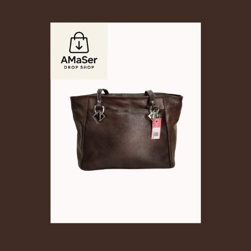 Bolso tipo tote de piel genuina de res color café